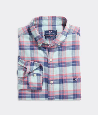 Vineyard Vines Island Twill Plaid Shirt (Crystal Blue) (Size: Large)