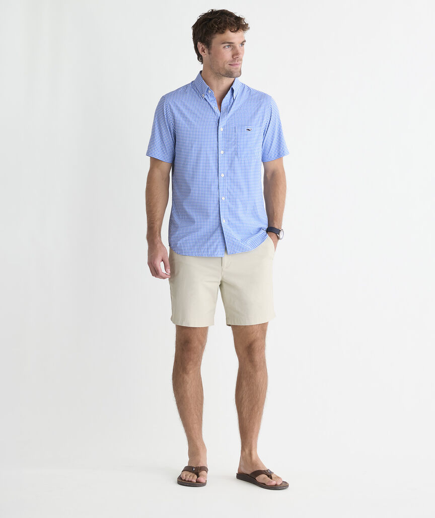 Performance Coral Reef Gingham Short-Sleeve Featherweight Shirt