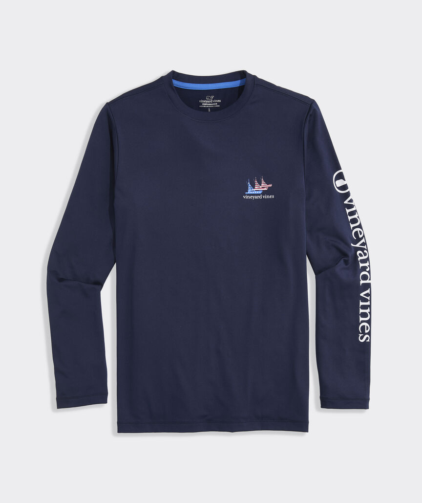 Boys' Performance Sportfisher USA Flag Long-Sleeve Harbor Sun Tee