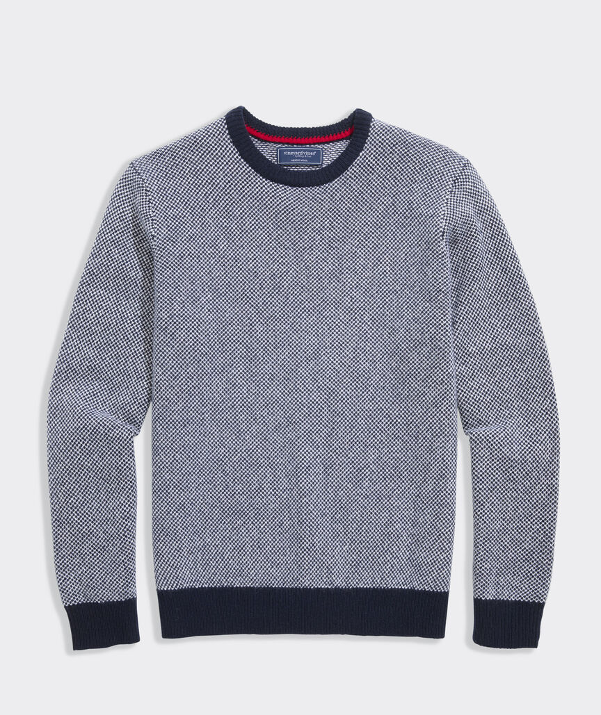 Wool-Cotton Blend Birdseye Crewneck Sweater