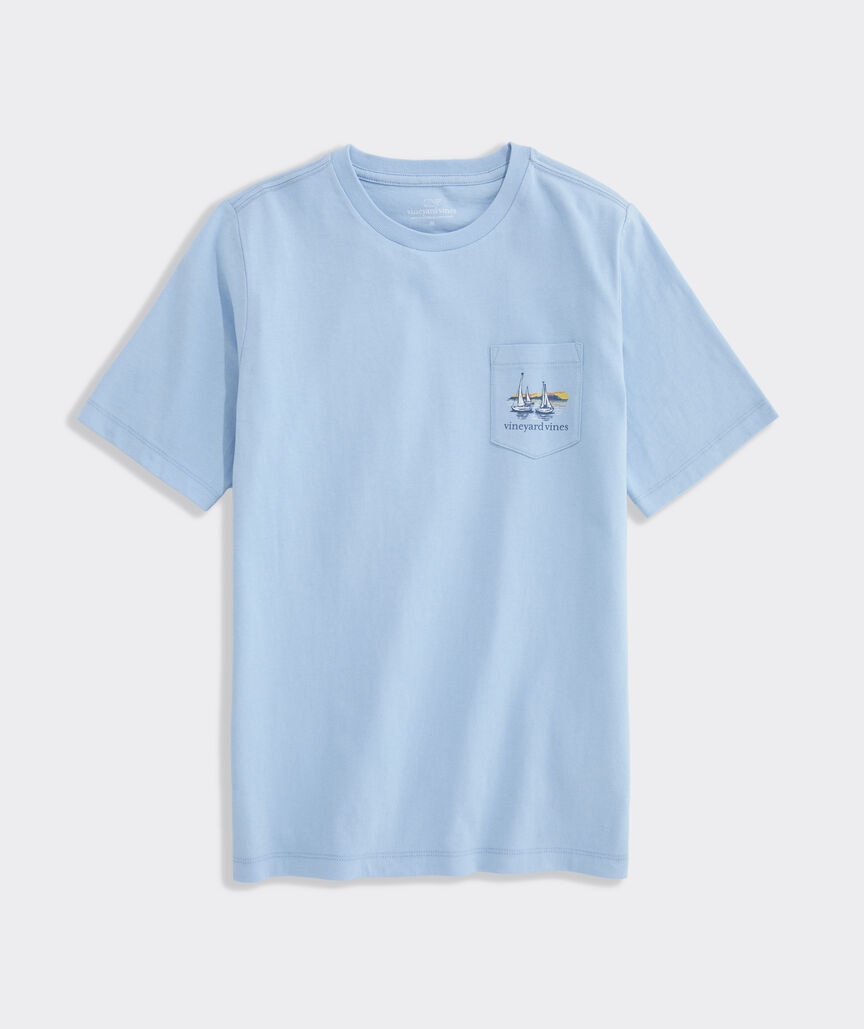 Boys' Autumn Sailing Scene Short-Sleeve Pocket Tee