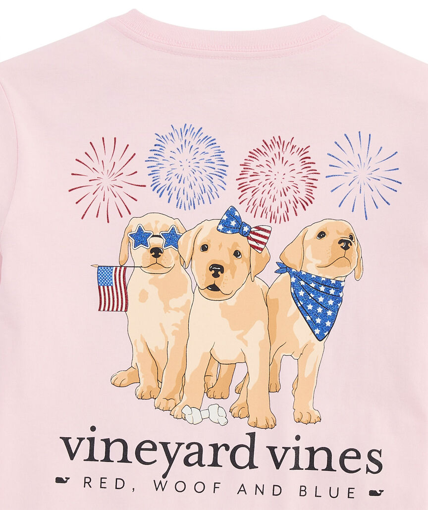 OUTLET Girls' Glitter Fourth Of July Puppies Short-Sleeve Pocket Tee