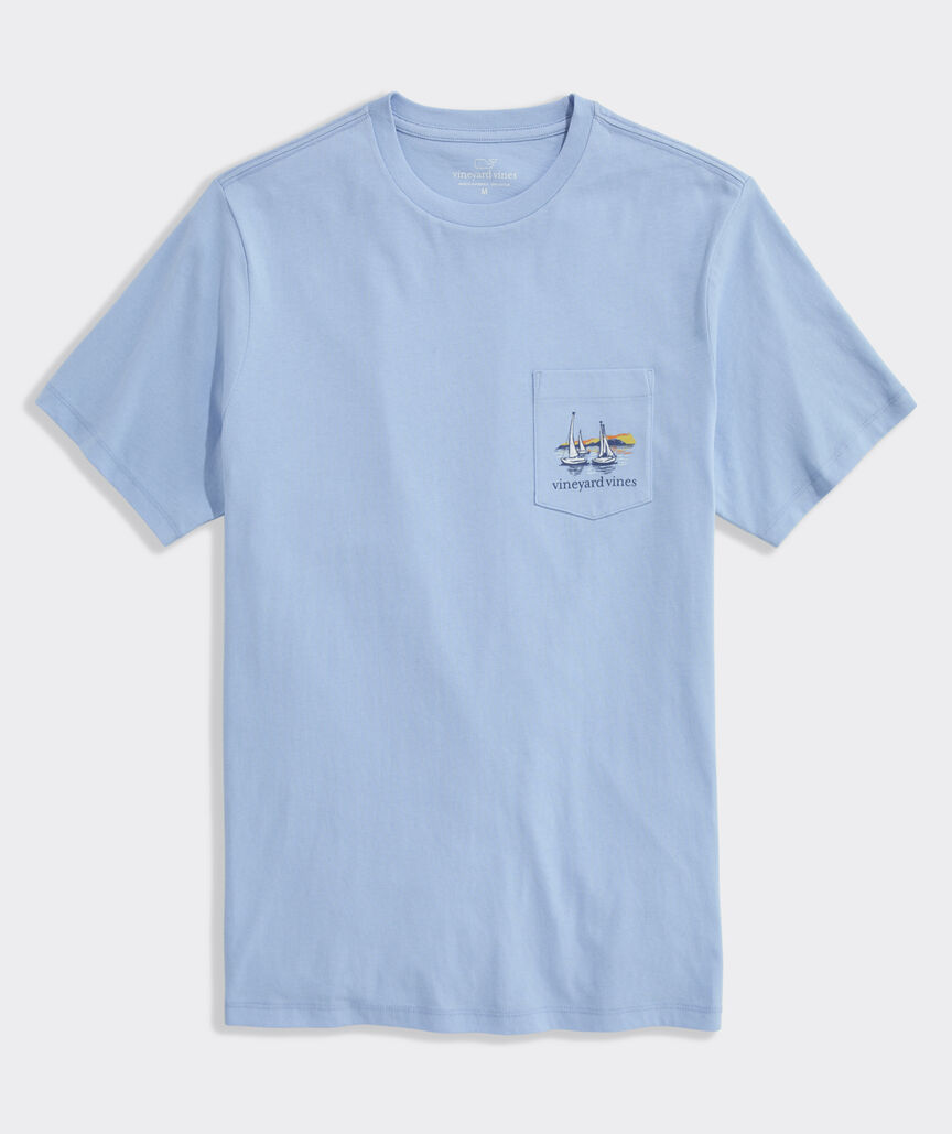 Autumn Sailing Scene Short-Sleeve Pocket Tee