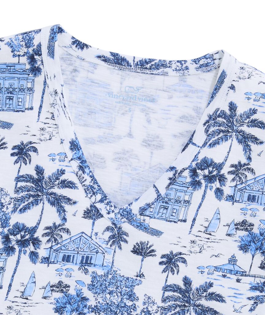 OUTLET Printed Slub V-Neck Tee