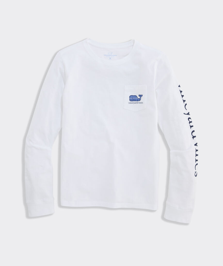 Girls' 2026 Hanukkah Whale Long-Sleeve Pocket Tee