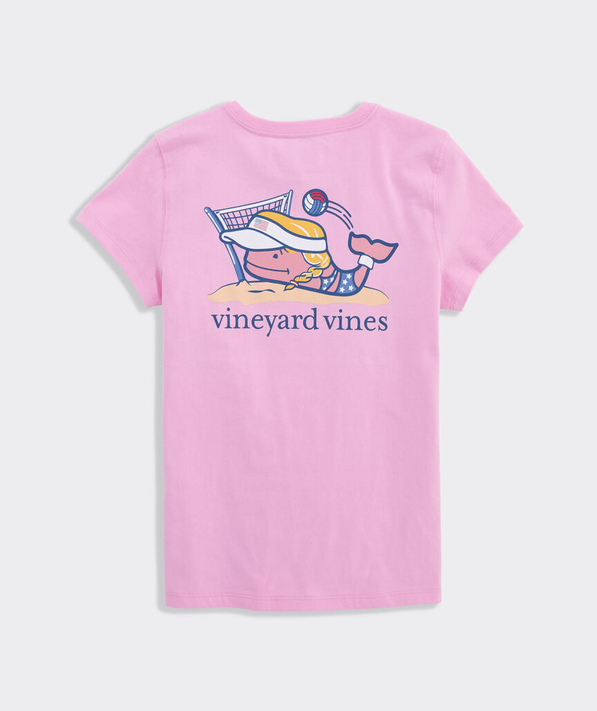 Girls' USA Beach Volleyball Whale Short-Sleeve Pocket Tee