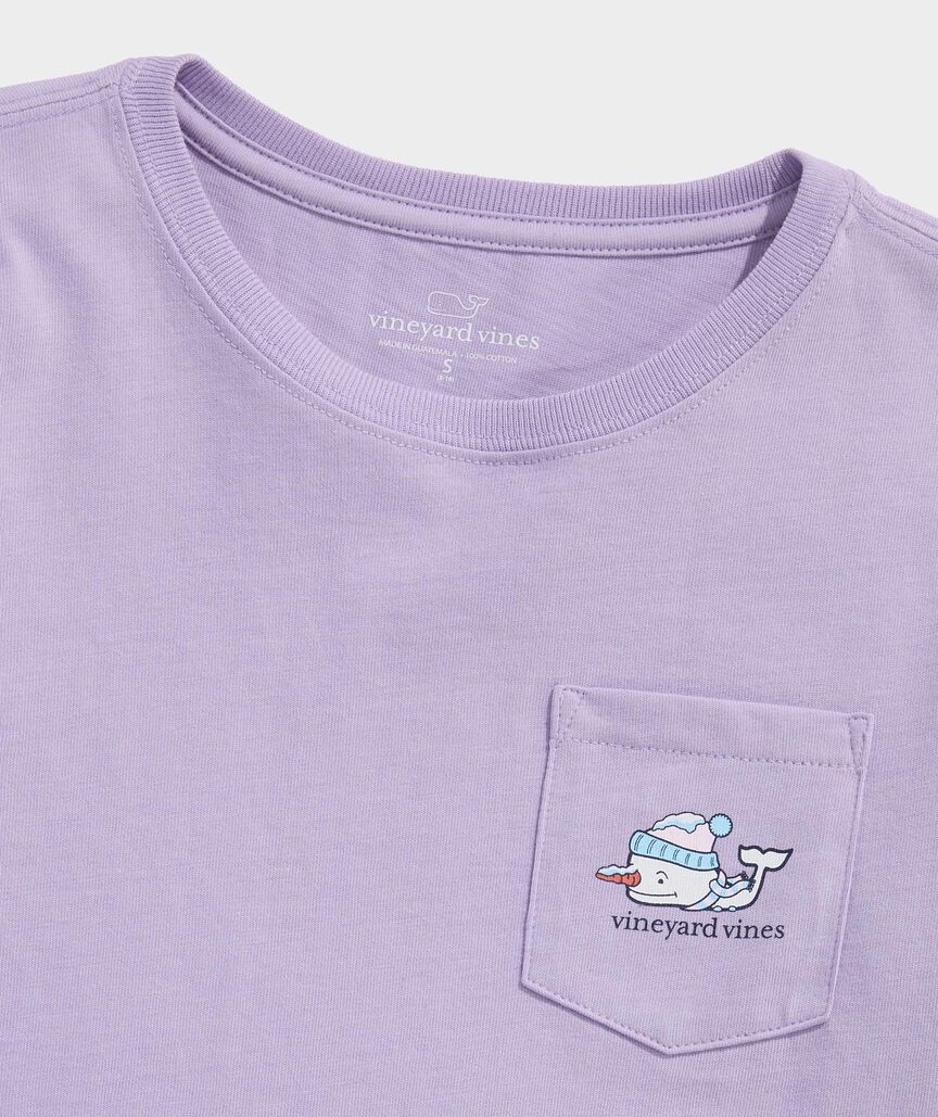 Girls' Glitter Snowman Whale Long-Sleeve Pocket Tee