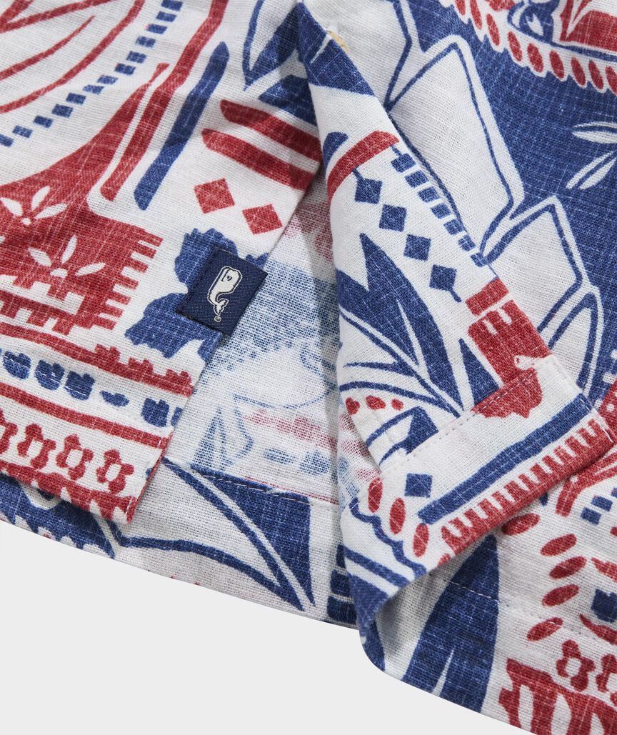 Waikiki Woodblock Linen Blend Short-Sleeve Cabana Shirt