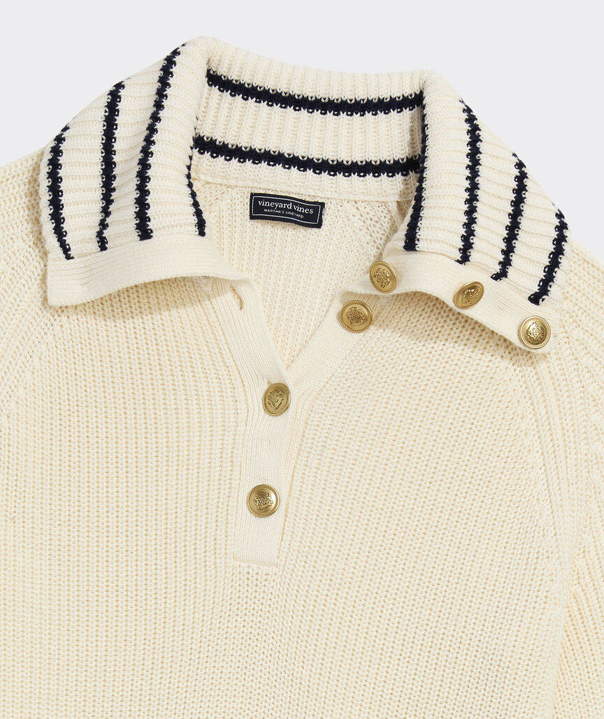 Ribbed Button-Collar Sweater