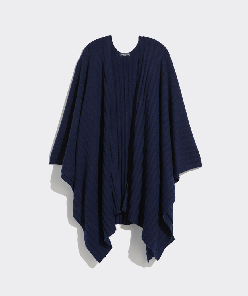 Ribbed Cashmere Wrap Poncho Sweater