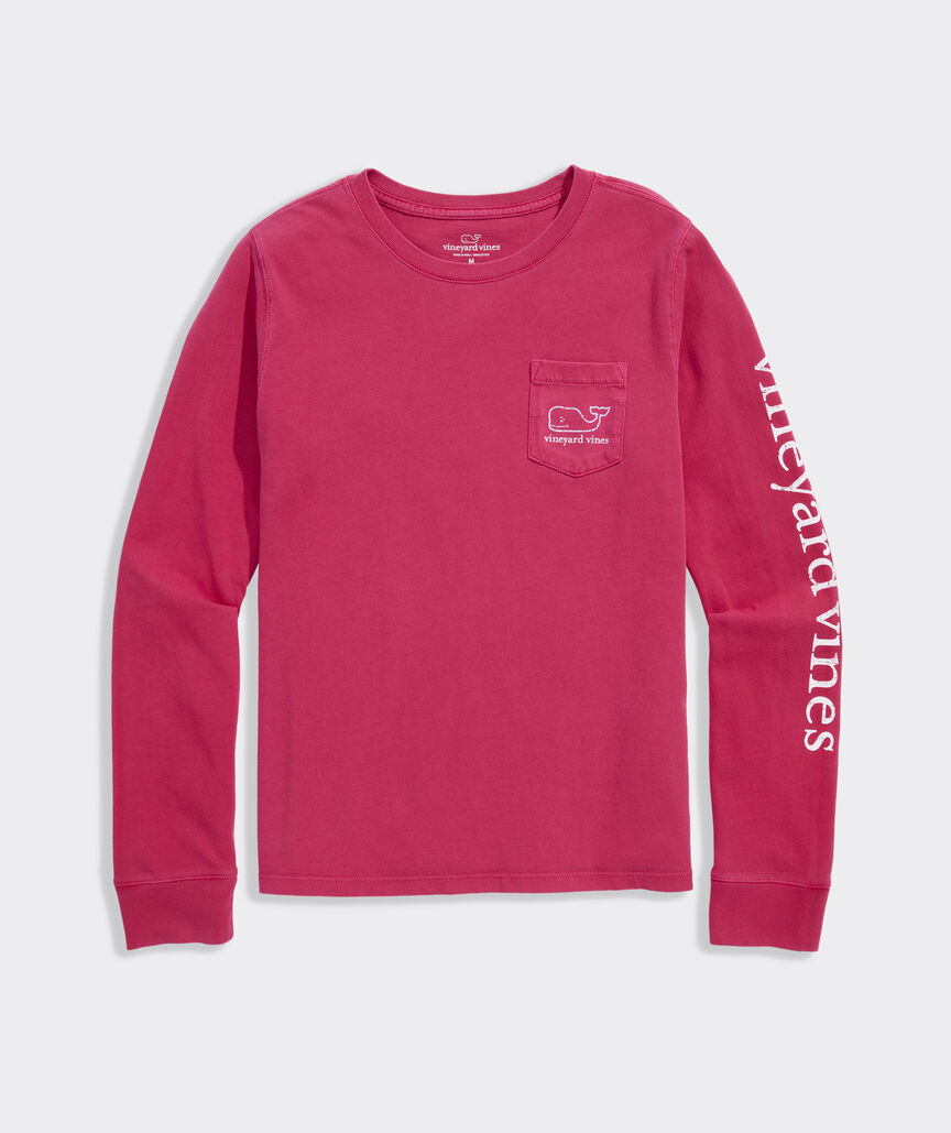 Girls' Garment-Dyed Vintage Whale Long-Sleeve Pocket Tee