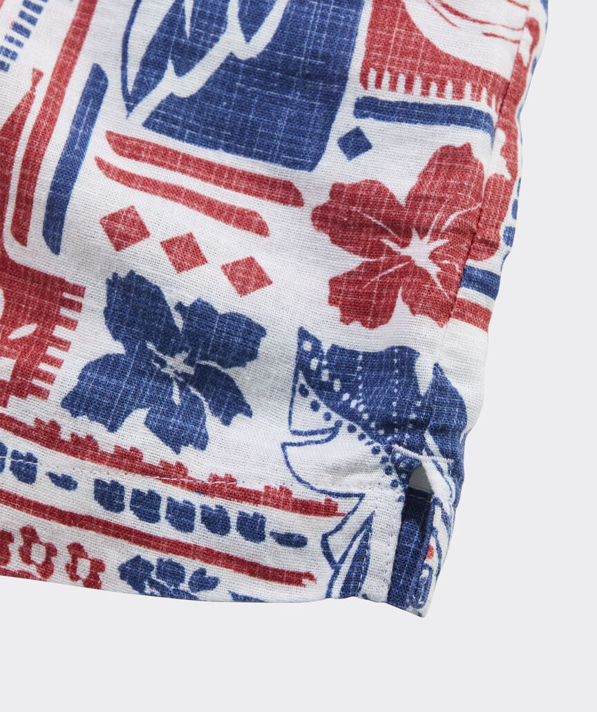 Waikiki Woodblock Linen Blend Short-Sleeve Cabana Shirt