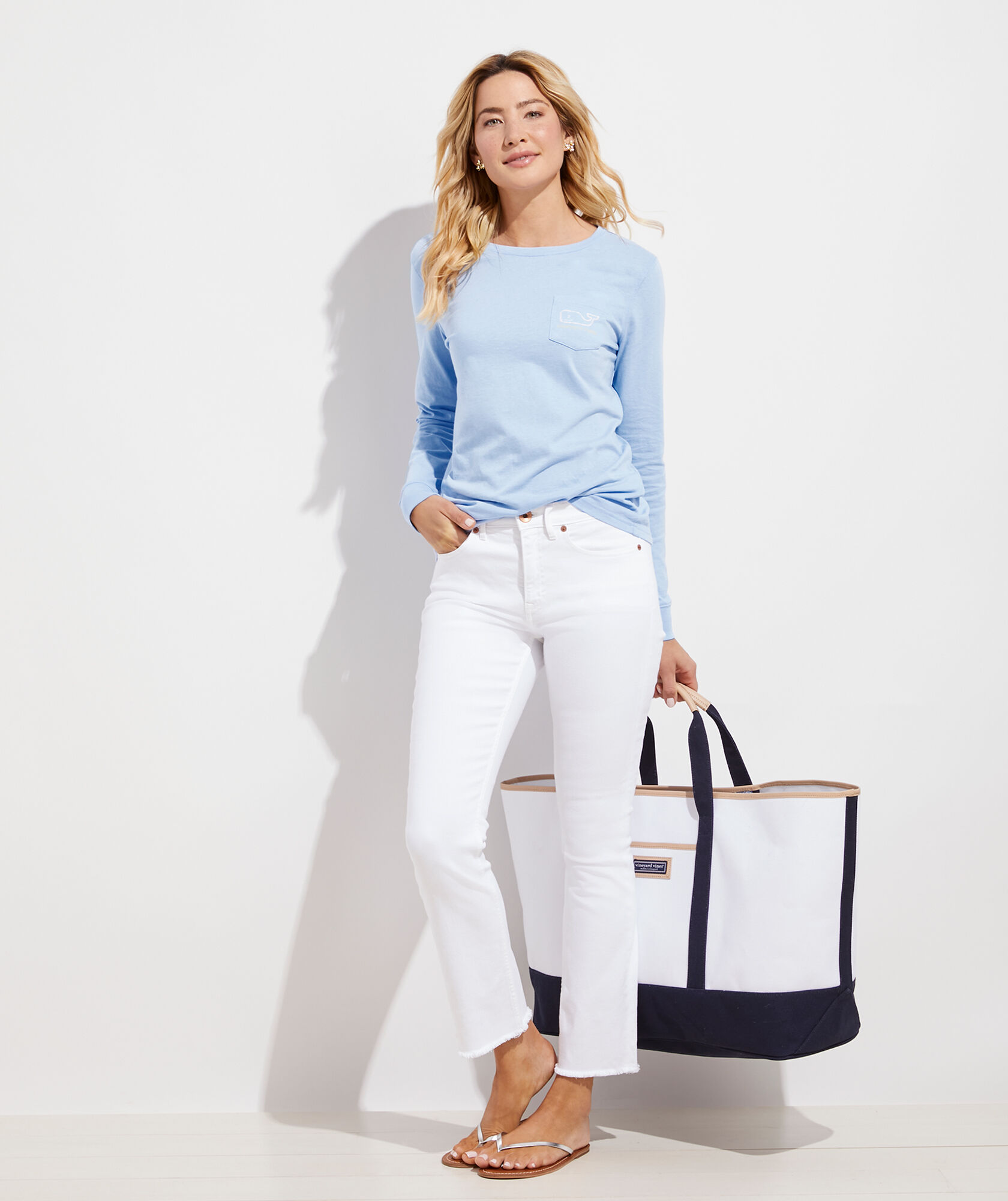 Vineyard Vines Women Pink Vintage Whale Long-Sleeve Print Pocket Tee T-Shirts XS