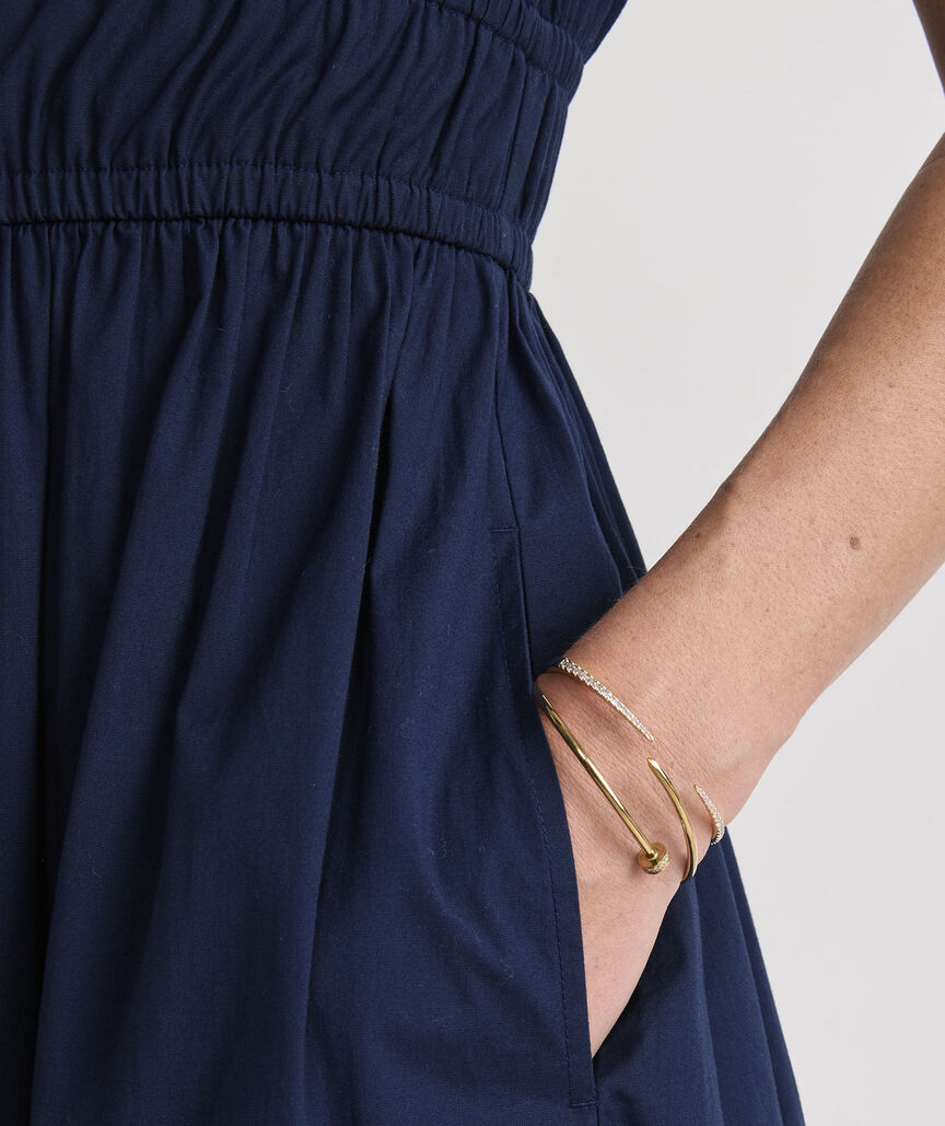 Marina Poplin Flutter-Sleeve Midi Dress