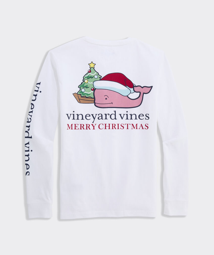 Boys' Santa Whale Tree Ornaments Long-Sleeve Pocket Tee