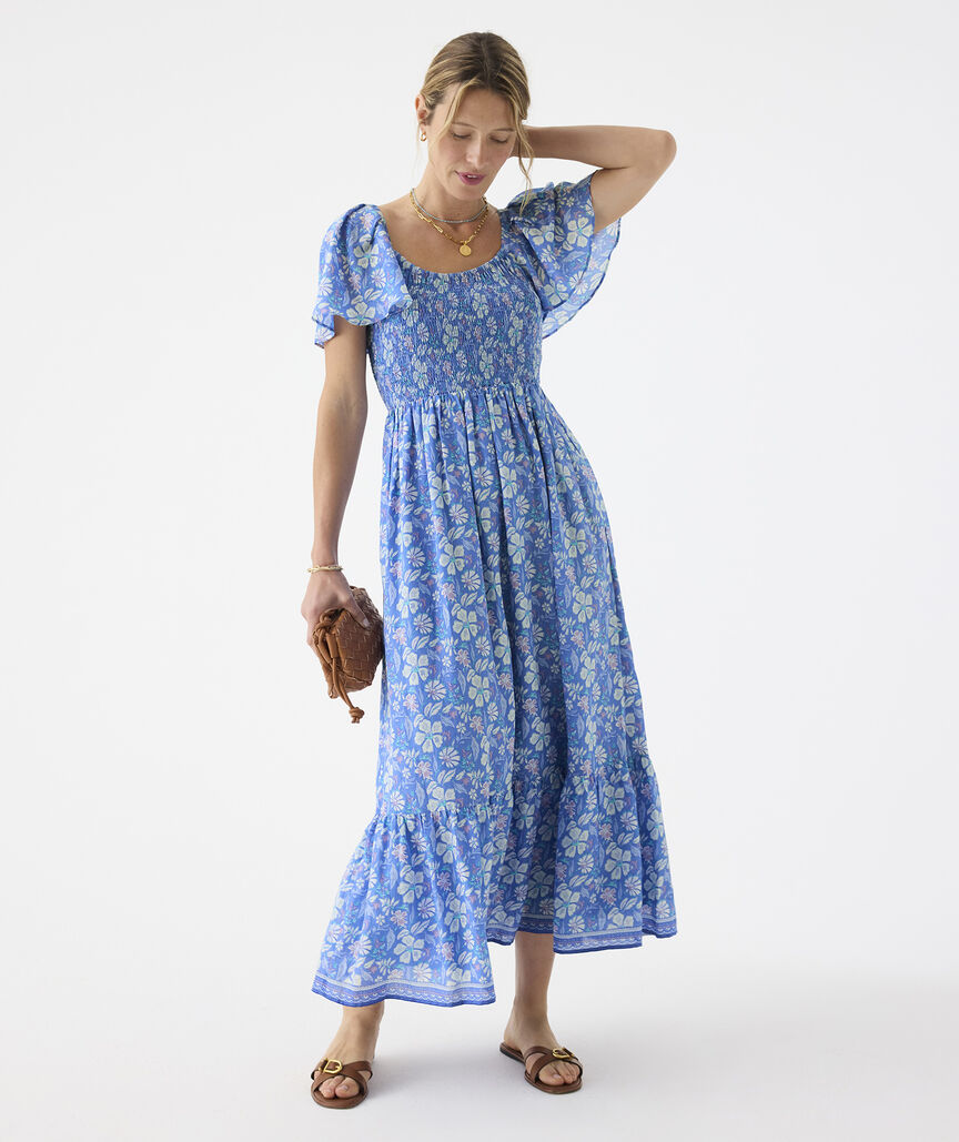 Ellen Flutter-Sleeve Maxi Dress