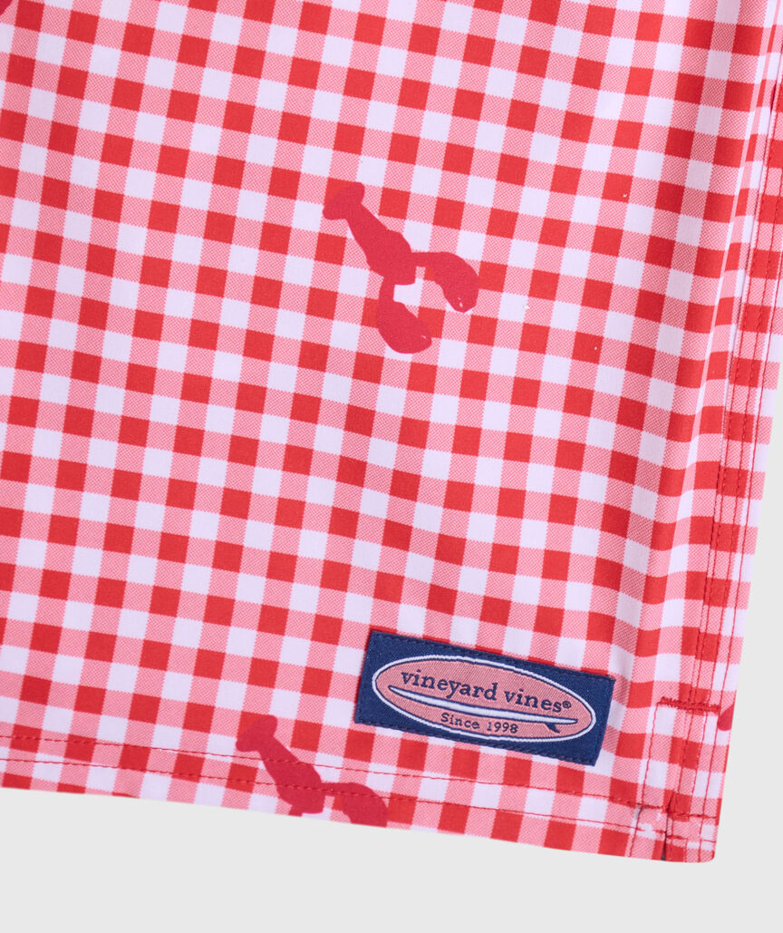 OUTLET Boys' Lobster Toss Gingham Chappy Swim Trunks