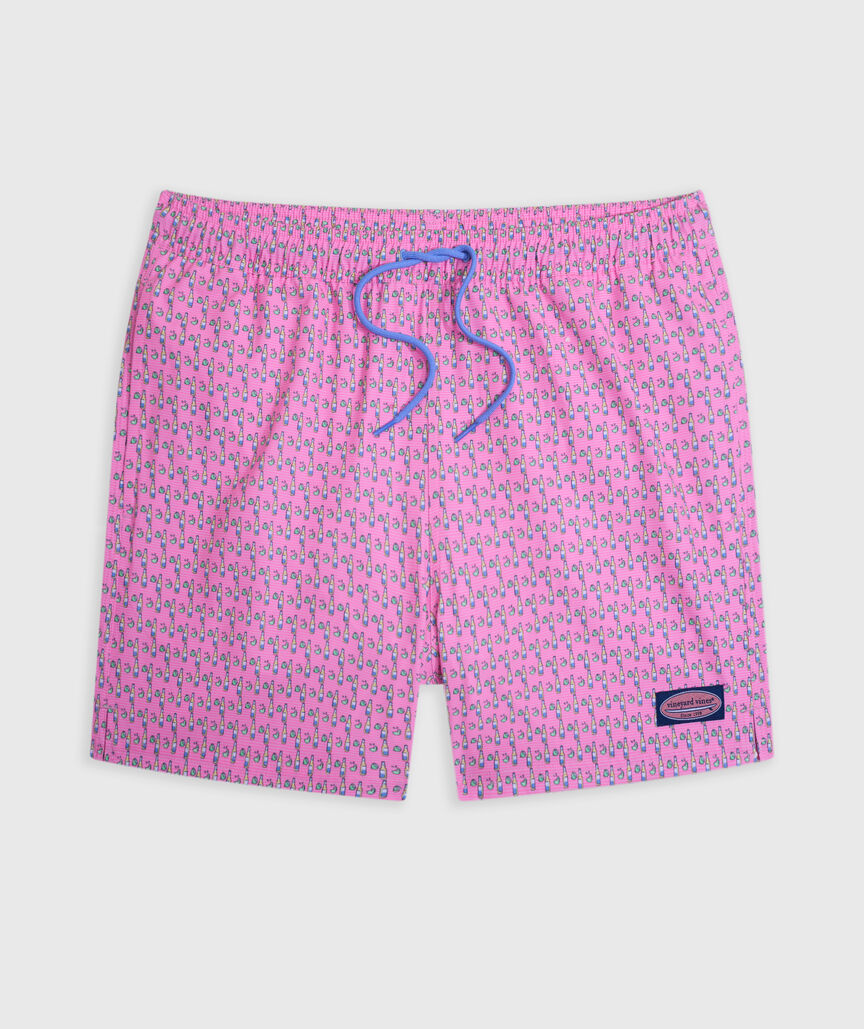 OUTLET 5 Inch Beer & Lime Striped Chappy Swim Trunks