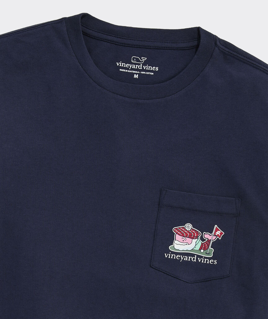 Golfer Santa Whale Long-Sleeve Pocket Tee