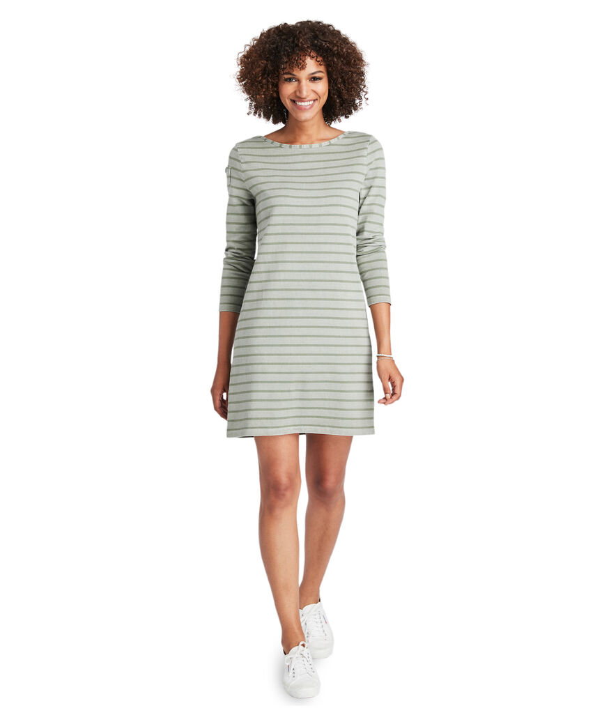 Garment-Dyed Striped Long-Sleeve Knit Dress