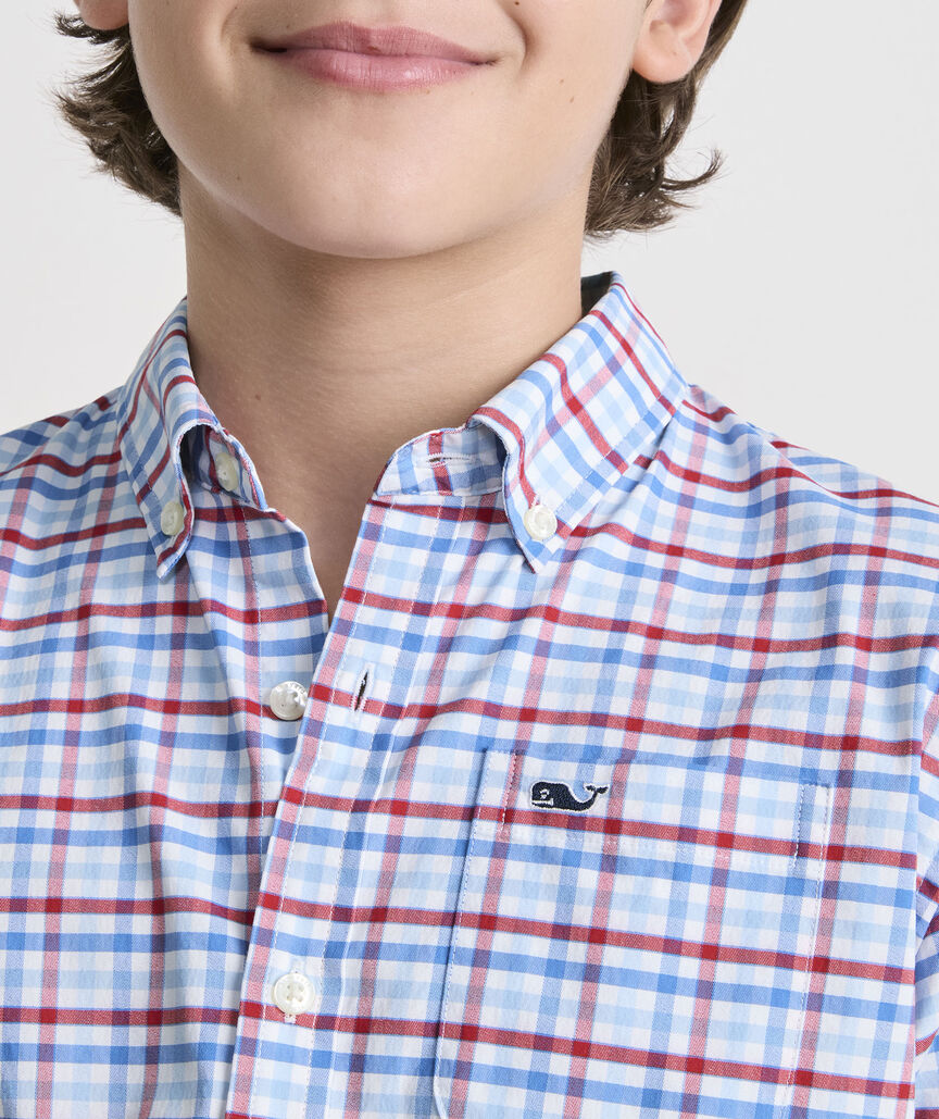 Boys' Road Town Tattersall Performance Cotton Short-Sleeve Shirt
