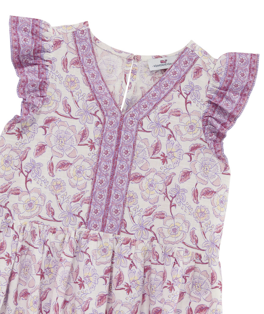 OUTLET Girls' Border Flutter Sleeve Dress