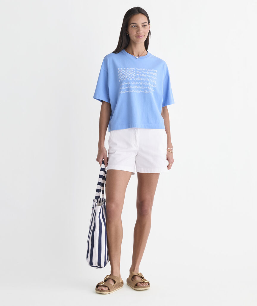 Women's Beach Icon US Flag Boxy Tee