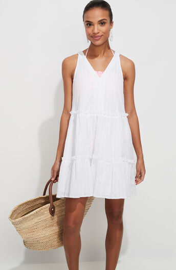 Airy Stripe Tiered Ruffle Cover-Up