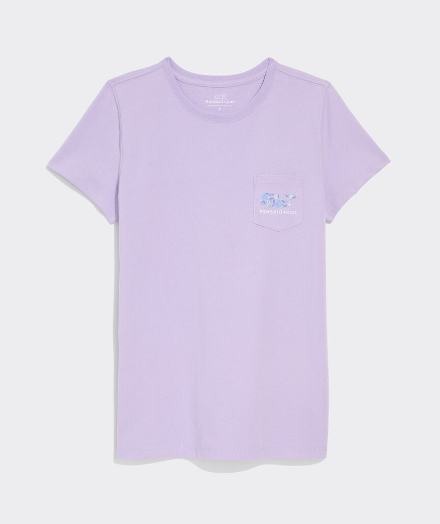 Women's Hibiscus Block Print Dynamic Whale Short-Sleeve Pocket Tee