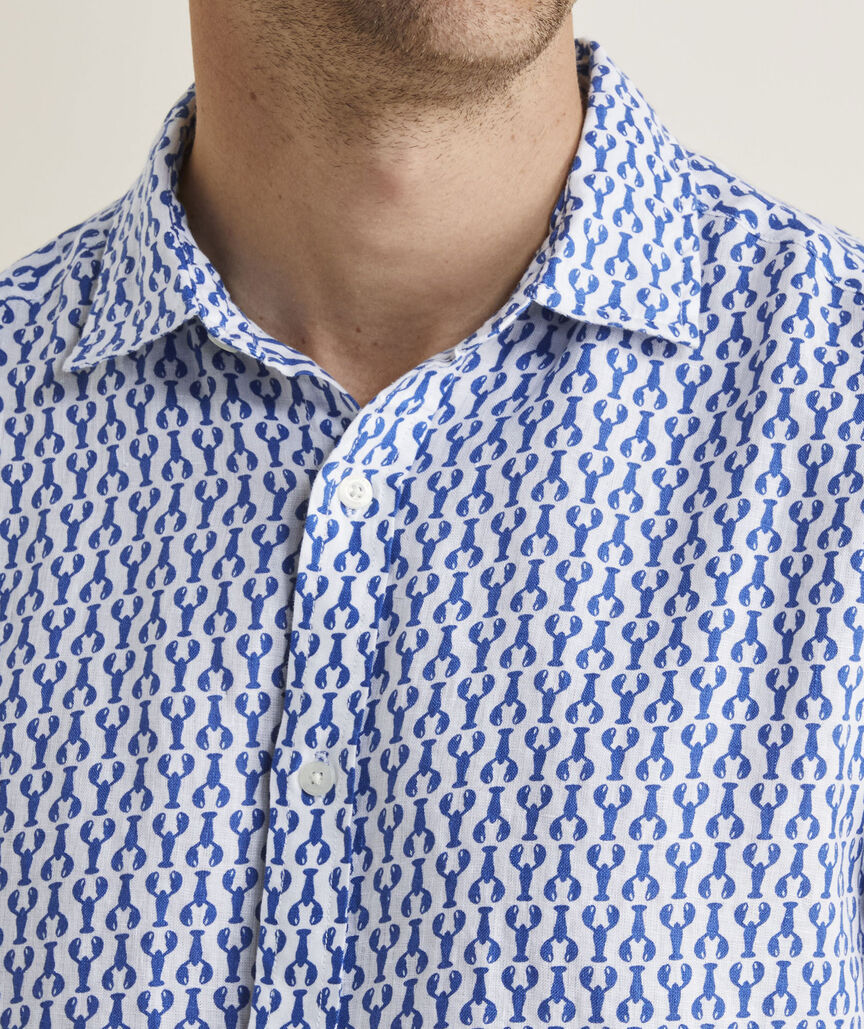 Linen Short-Sleeve Micro Lobsters Shirt