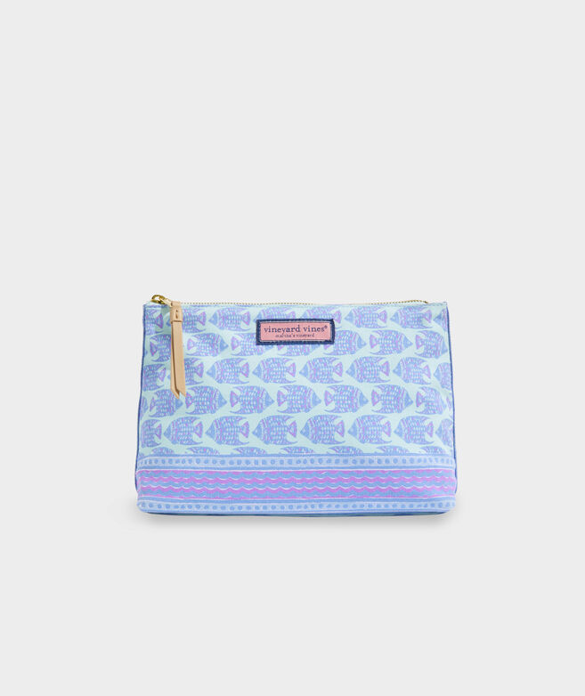 Block-Print Fish Washed Canvas Zip Pouch