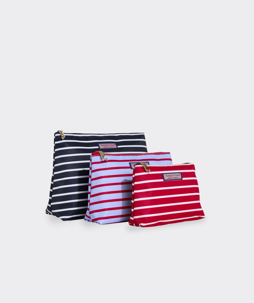 Striped Nylon Pouch Set