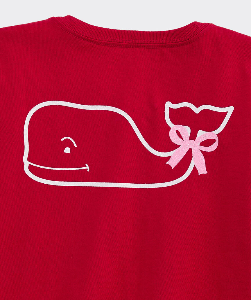 Girls' Glitter Bow Whale Long-Sleeve Pocket Tee