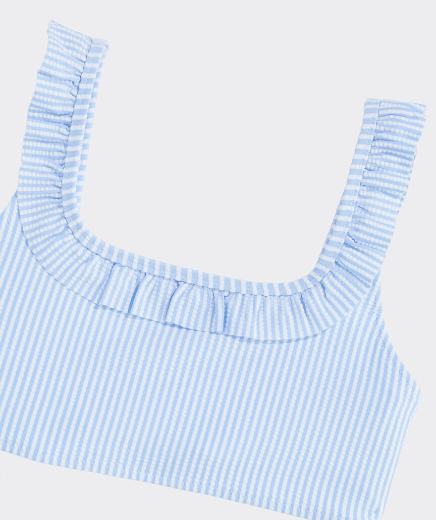 Girls' Seersucker Ruffle Square Neck Bikini