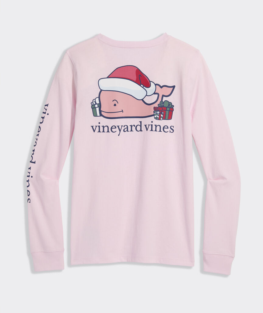 Women's Santa Whale & Presents Long-Sleeve Pocket Tee