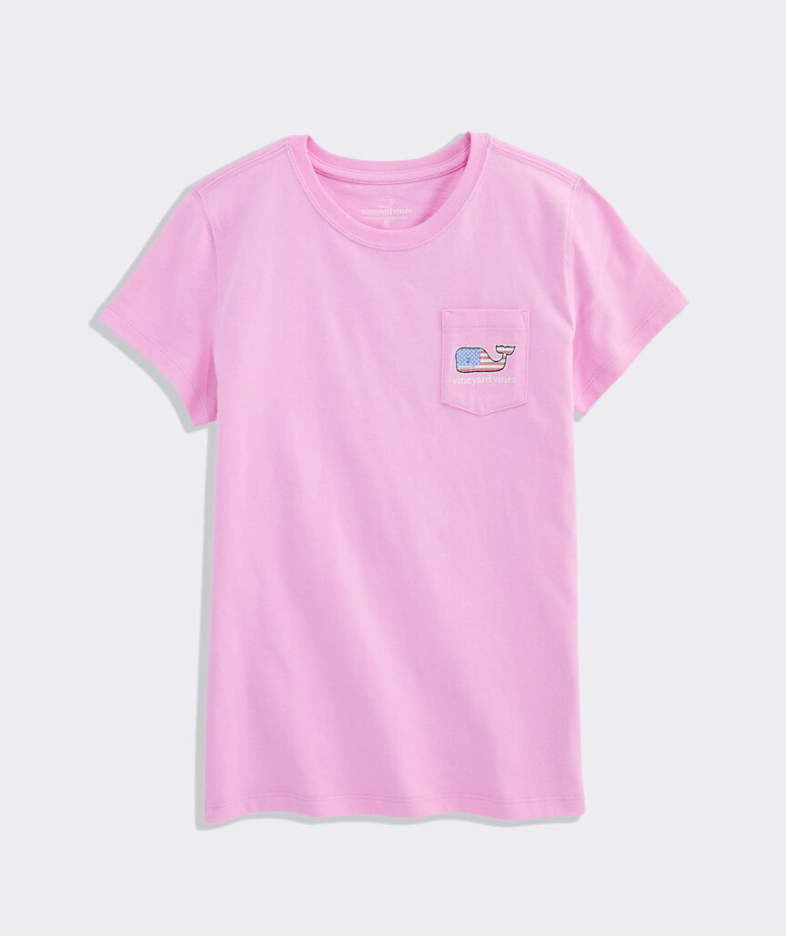 Girls' Glitter Flag Whale Short-Sleeve Pocket Tee