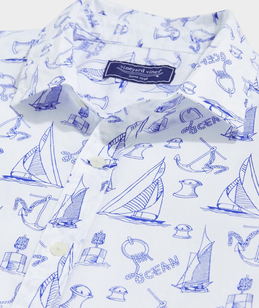 Cotton Short-Sleeve Sail Icons Shirt