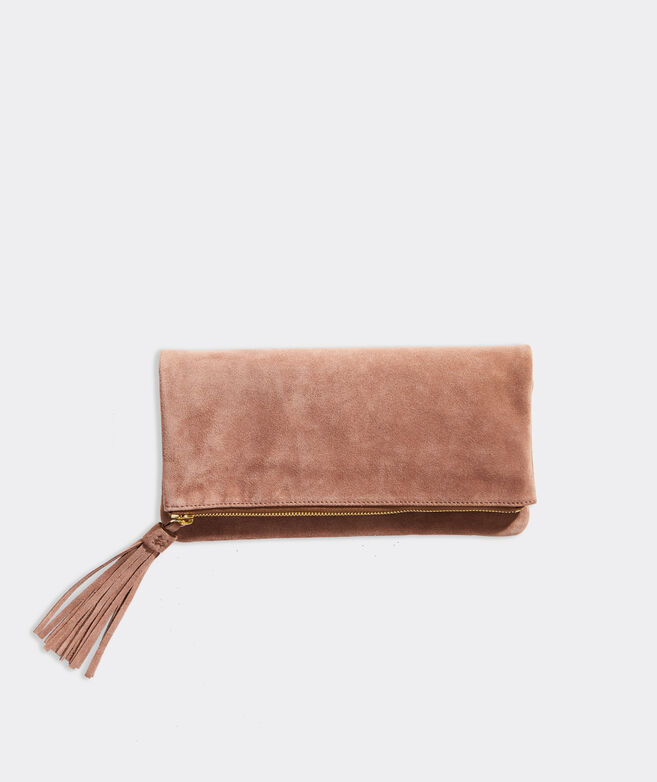 Suede Fold-Over Clutch