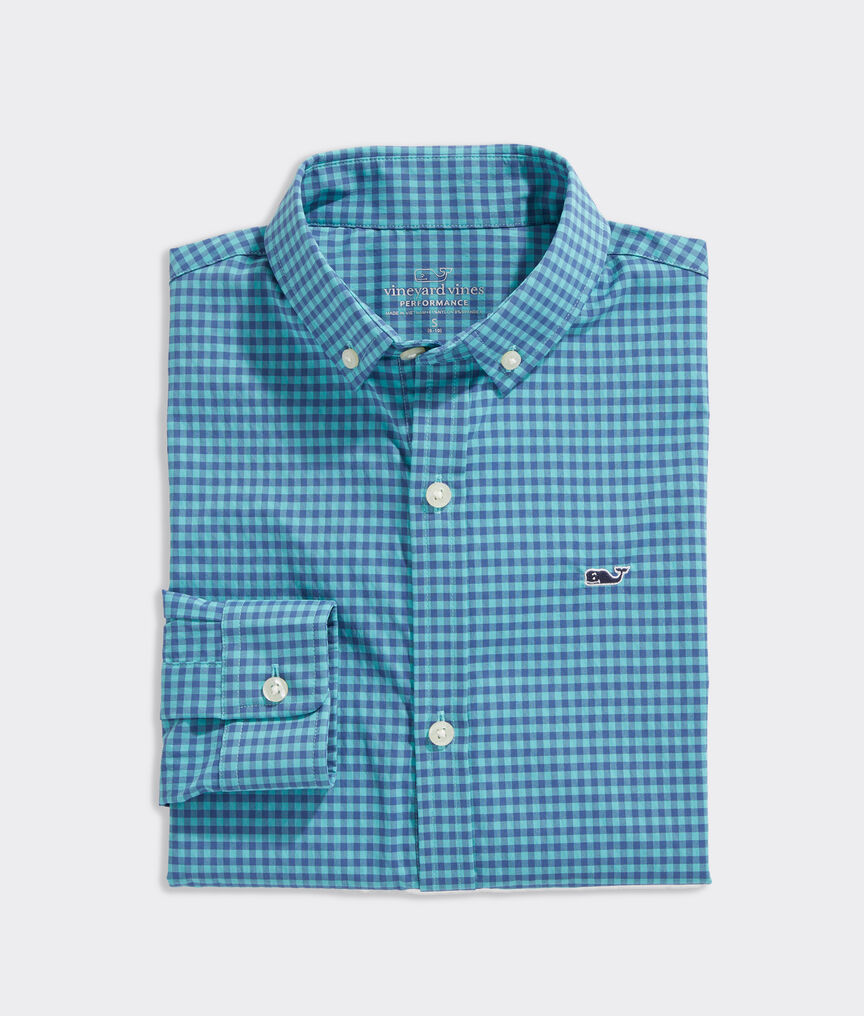 Boys' Alicetown Gingham On-The-Go Performance Whale Shirt