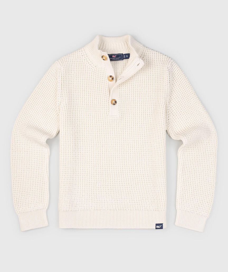 OUTLET Boys' Waffle-Knit Button Mockneck Sweater