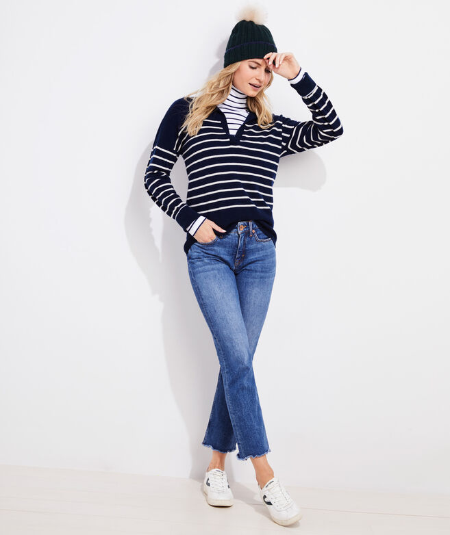 Lightweight Striped Cashmere Polo Sweater