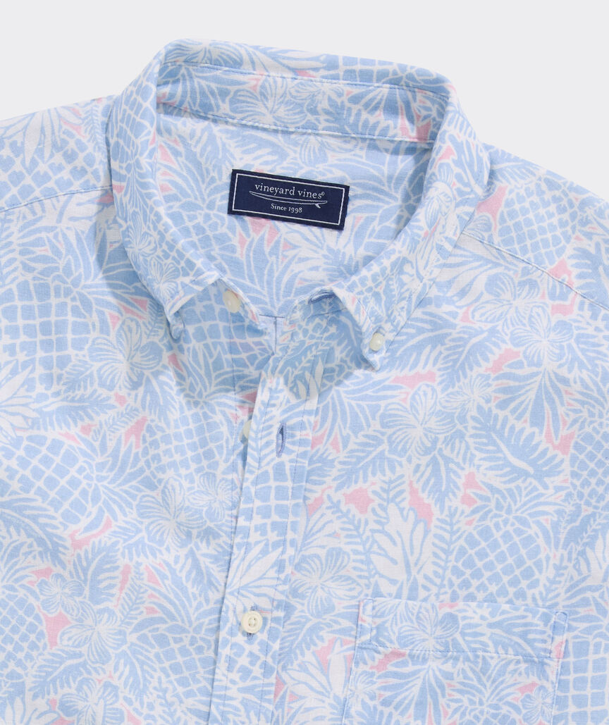 Tropical Pineapples Linen Blend Short-Sleeve Shirt