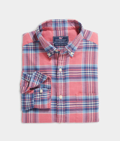 Vineyard Vines Island Twill Plaid Shirt (Pink) (Size: XS)