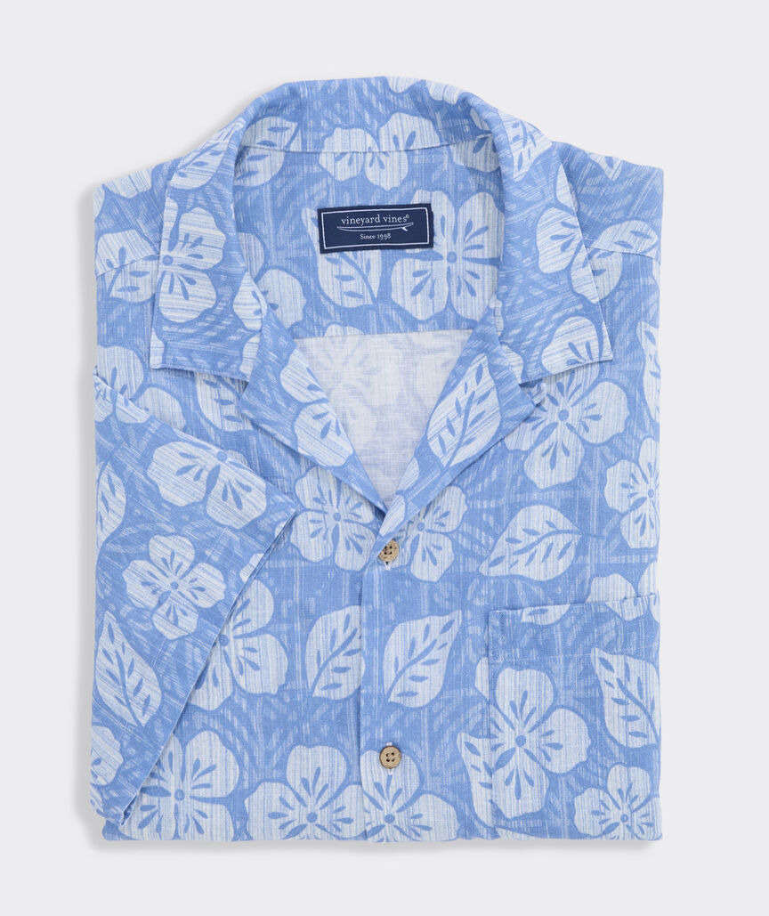 Hawaiian Floral Linen Blend Short-Sleeve Cabana Shirt