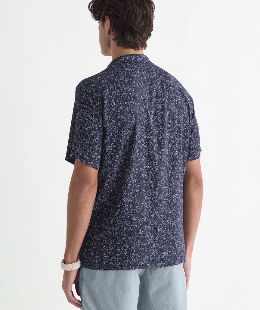 Indigo Waves Linen Blend Cabana Shirt