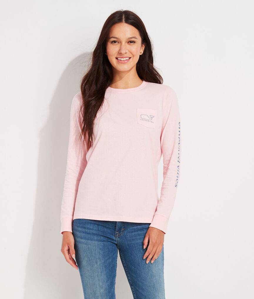Women's 2020 Breast Cancer Awareness Whale Long-Sleeve Pocket Tee