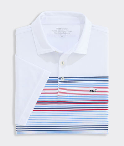 Vineyard Vines Performance Chest Stripe Sankaty Polo (White/Blue/Red Strpe) (Size: M)