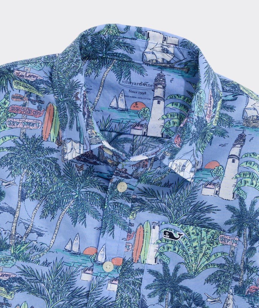 Boys' Printed Cotton Short-Sleeve Shirt