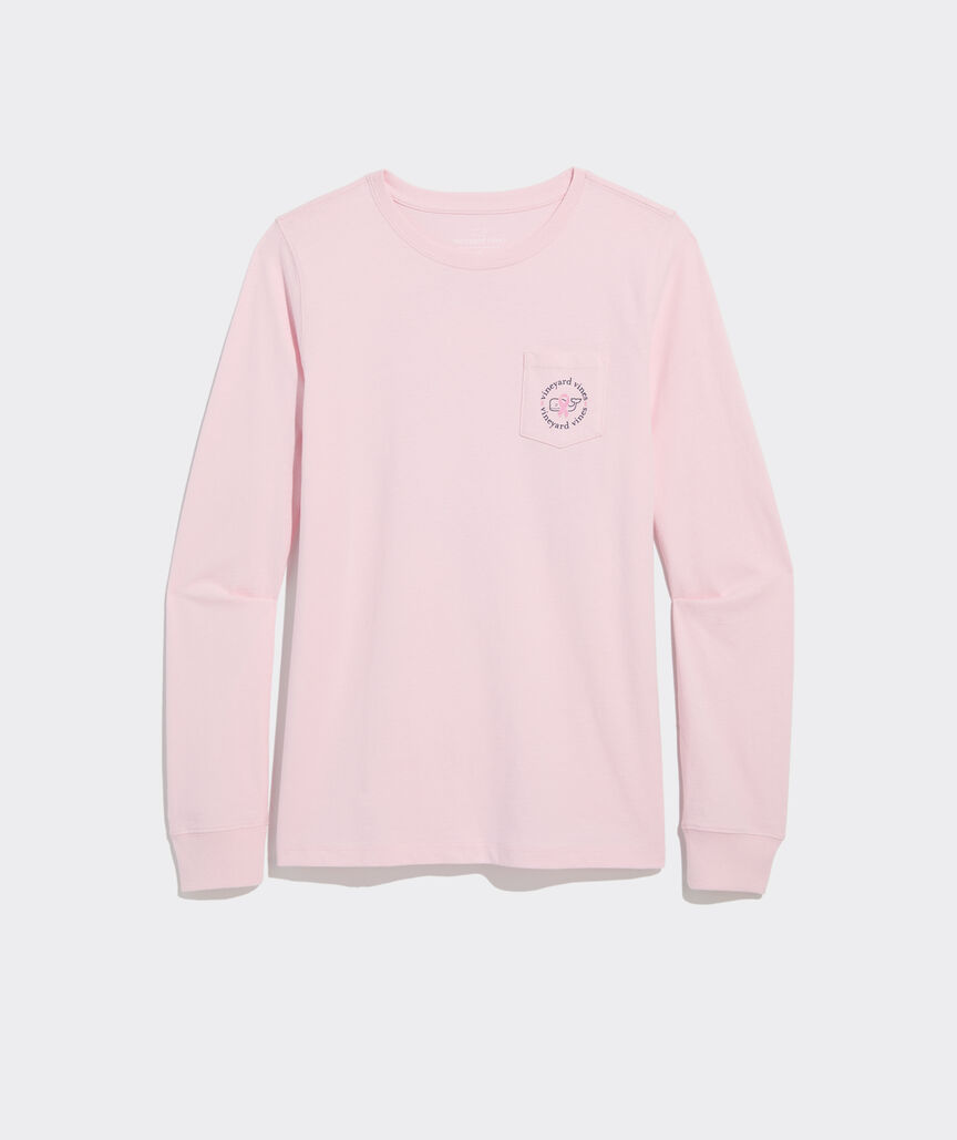 Women's Breast Cancer Awareness Ribbon Whale Long-Sleeve Pocket Tee
