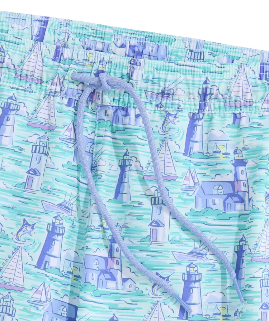 OUTLET 7 Inch Lighthouse Scene Chappy Swim Trunks